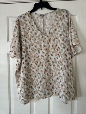 Davi and Dani Relaxed V-Neck Leopard Print Top - Beige/Mint